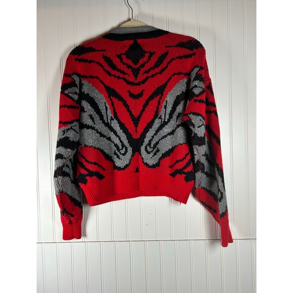 Vintage DEB 80's Zebra women Sweater grey red silver size Long - Picture 2 of 8